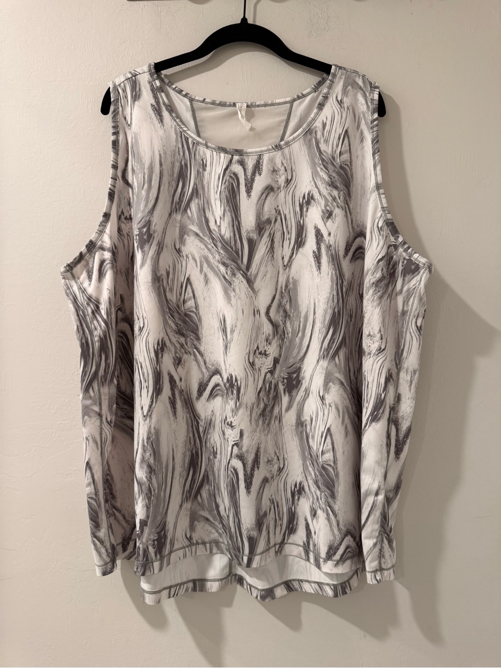 Ideology Women’s 3X Gray White Marble Print Sleeveless Tunic Tank Plus Size